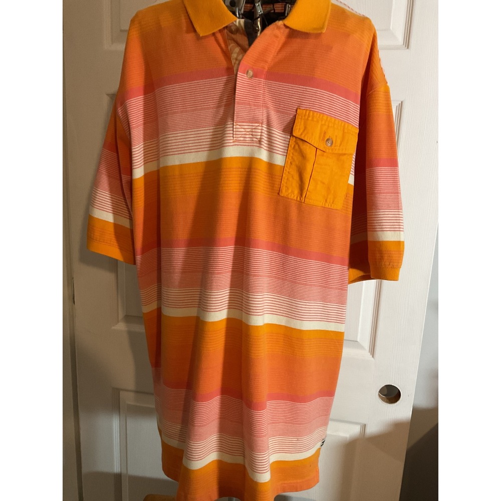 Sean John Men's Striped Polo Shirt Orange Pink White Short‎ Sleeve Size 2XL